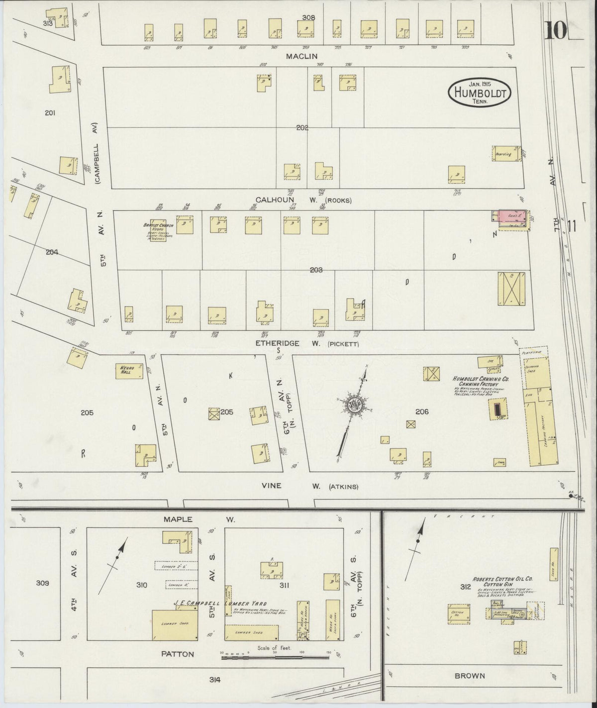 Sanborn Fire Insurance Map from Humboldt, Gibson County, Tennessee (1915), Sheet #0010 - Complete Map Set gallery image, historic Sanborn map, vintage wall art, Tennessee Tennessee