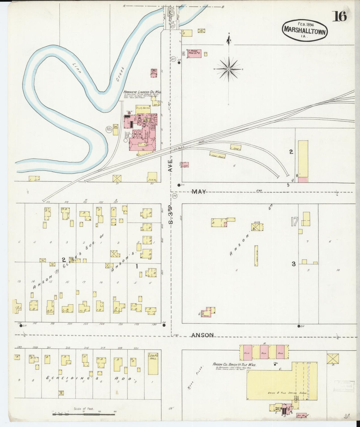 Sanborn Fire Insurance Map from Marshalltown, Marshall County, Iowa (1894), Sheet #0016 - Historic Sanborn Fire Insurance Map Print, vintage old map wall art