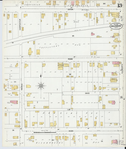 Sanborn Fire Insurance Map from Delaware, Delaware County, Ohio (1901), Sheet #0013 - Complete Map Set gallery image, historic Sanborn map, vintage wall art, Sanborn Fire Insurance Map from Delaware Delaware
