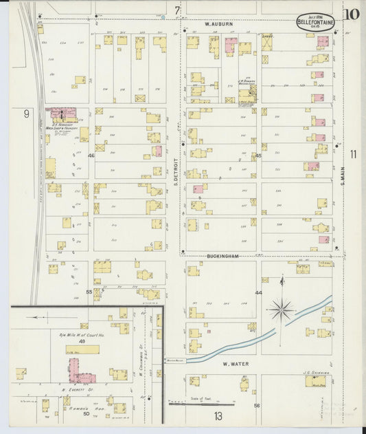 Sanborn Fire Insurance Map from Bellefontaine, Logan County, Ohio (1896), Sheet #0010 - Historic Sanborn Fire Insurance Map Print, vintage old map wall art, antique decor, genealogy gift, Ohio Ohio map