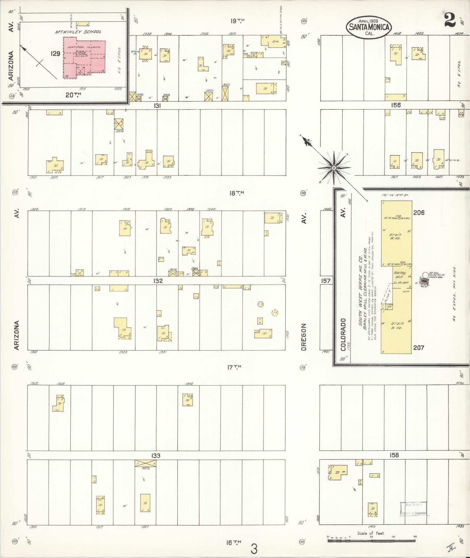 Sanborn Fire Insurance Map from Santa Monica, Los Angeles County, California (1909), Sheet #0002 - Complete Map Set gallery image, historic Sanborn map, vintage wall art, California California