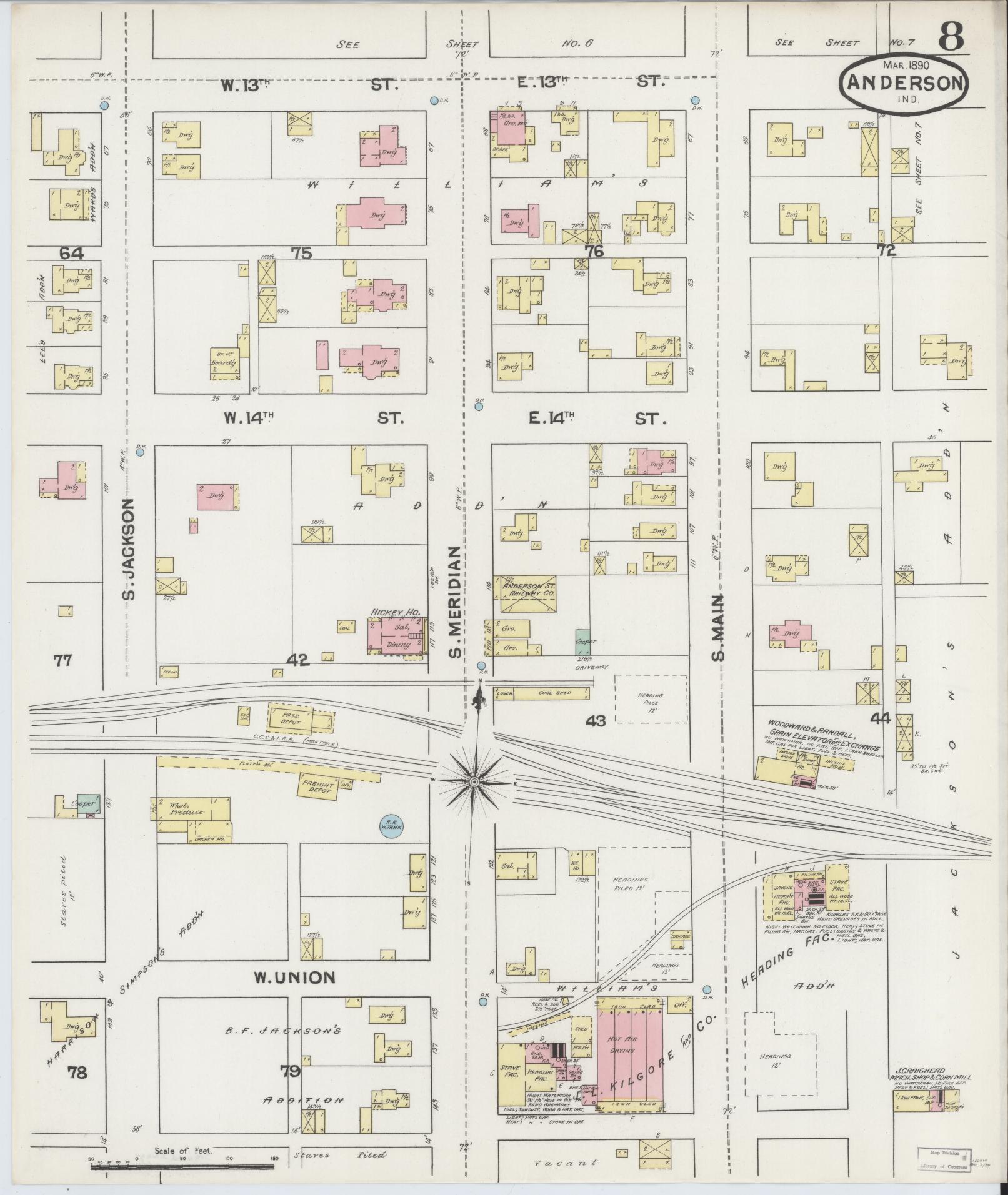 Sanborn Fire Insurance Map from Anderson, Madison County, Indiana (1890), Sheet #0008 - Historic Sanborn Fire Insurance Map Print, vintage old map wall art, antique decor, genealogy gift, Indiana Indiana map