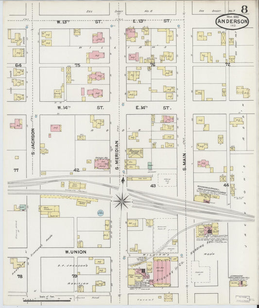 Sanborn Fire Insurance Map from Anderson, Madison County, Indiana (1890), Sheet #0008 - Historic Sanborn Fire Insurance Map Print, vintage old map wall art, antique decor, genealogy gift, Indiana Indiana map