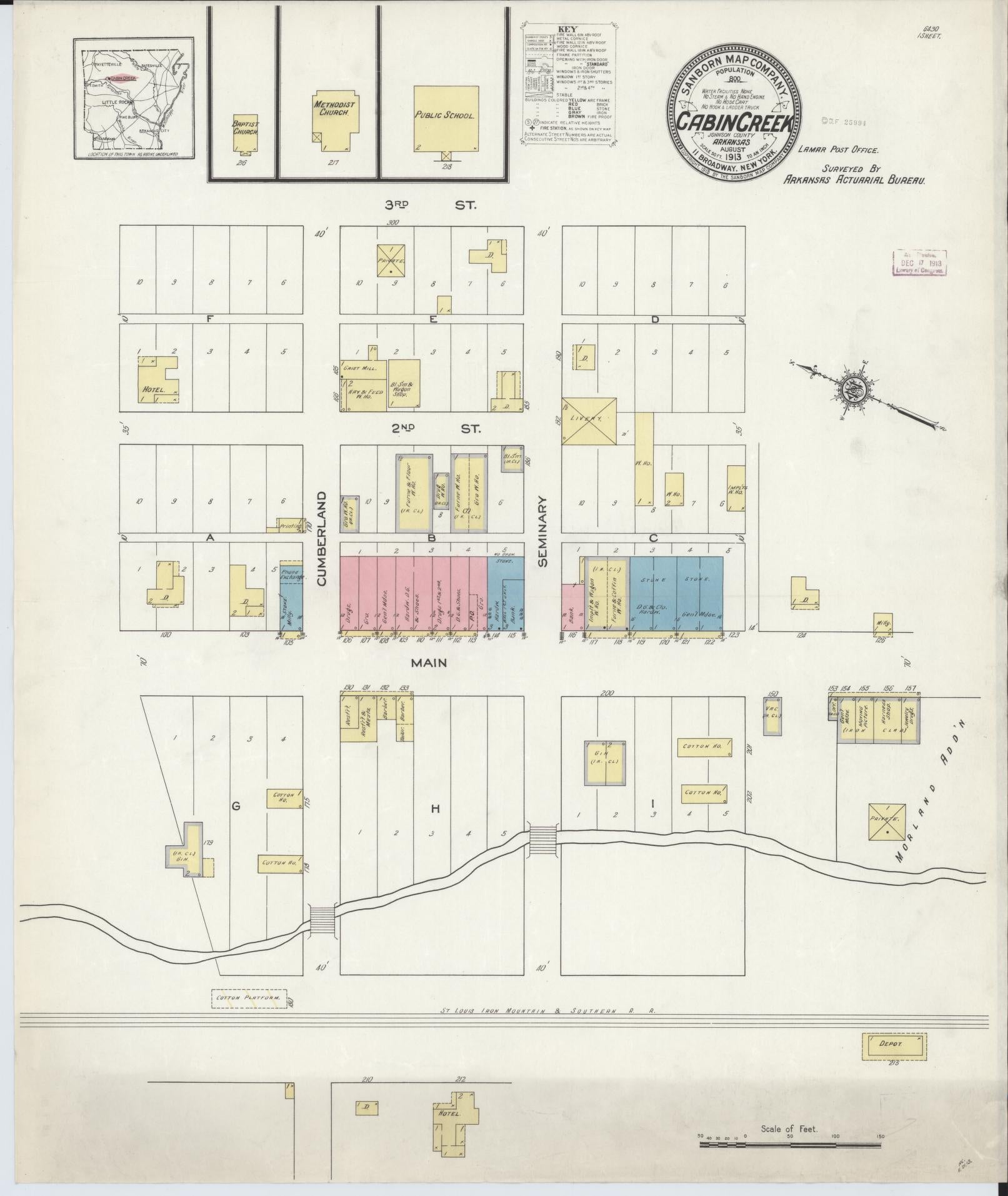 Sanborn Fire Insurance Map from Cabin Creek, Johnson County, Arkansas (1913), Sheet #0001 - Historic Sanborn Fire Insurance Map Print, vintage old map wall art, antique decor, genealogy gift, Arkansas Arkansas map