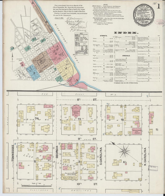 Sanborn Fire Insurance Map from Louisiana, Pike County, Missouri (1890), Sheet #0001 - Historic Sanborn Fire Insurance Map Print, vintage old map wall art, antique decor, genealogy gift, Missouri Missouri map