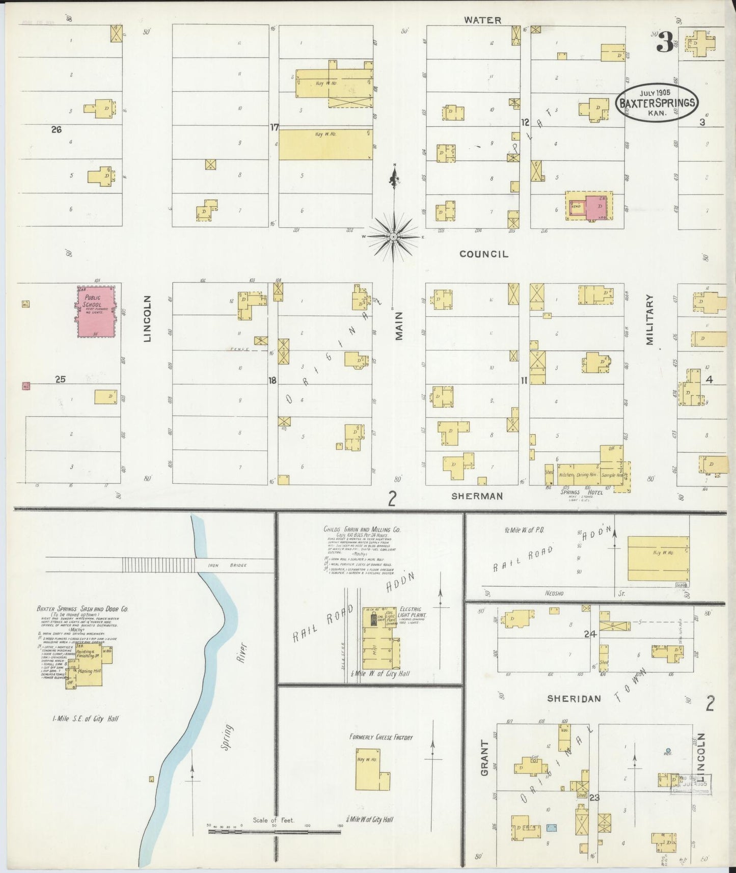 Sanborn Fire Insurance Map from Baxter Springs, Cherokee County, Kansas (1905), Sheet #0003 - Historic Sanborn Fire Insurance Map Print, vintage old map wall art, antique decor, genealogy gift, Kansas Kansas map