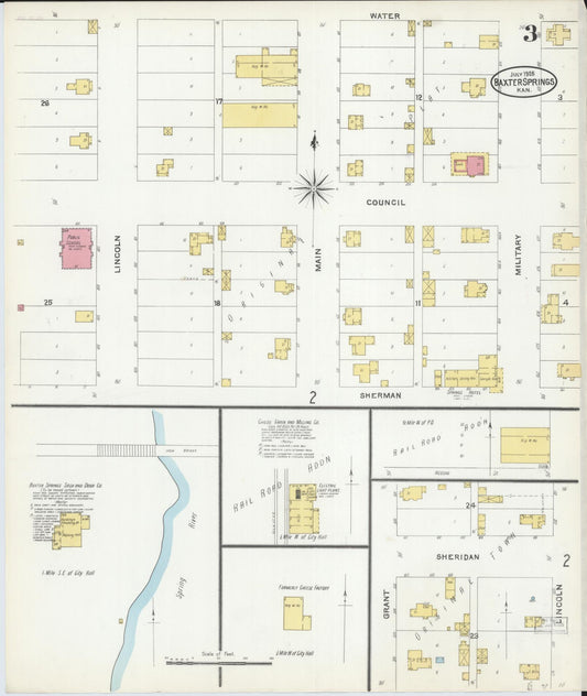 Sanborn Fire Insurance Map from Baxter Springs, Cherokee County, Kansas (1905), Sheet #0003 - Historic Sanborn Fire Insurance Map Print, vintage old map wall art, antique decor, genealogy gift, Kansas Kansas map