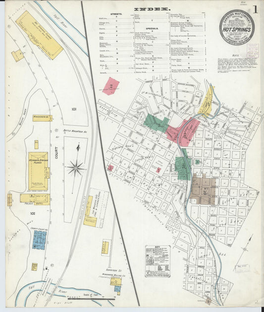 Sanborn Fire Insurance Map from Hot Springs, Fall River County, South Dakota (1903), Sheet #0001 - Complete Map Set gallery image, historic Sanborn map, vintage wall art, South Dakota South Dakota