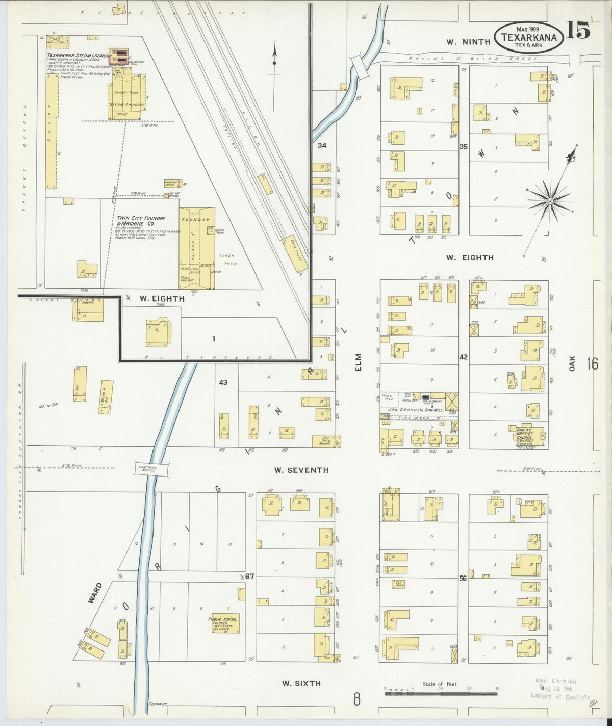 Sanborn Fire Insurance Map from Texarkana, Bowie County, Texas (1909), Sheet #0015 - Historic Sanborn Fire Insurance Map Print, vintage old map wall art, antique decor, genealogy gift, Texas Texas map