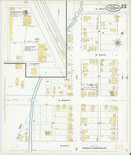 Sanborn Fire Insurance Map from Texarkana, Bowie County, Texas (1909), Sheet #0015 - Historic Sanborn Fire Insurance Map Print, vintage old map wall art, antique decor, genealogy gift, Texas Texas map