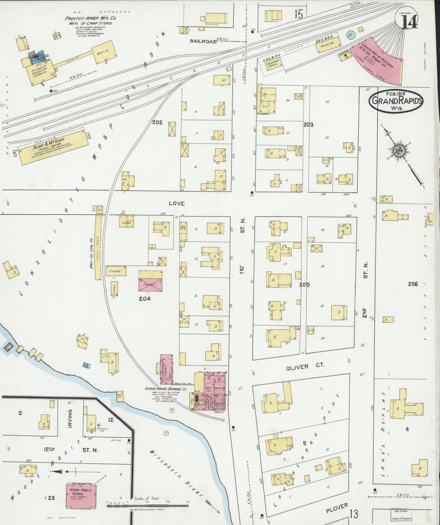 Sanborn Fire Insurance Map from Grand Rapids, Wood County, Wisconsin (1919), Sheet #0014 - Complete Map Set gallery image, historic Sanborn map, vintage wall art, Wisconsin Wisconsin