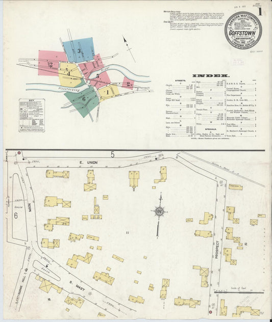 Sanborn Fire Insurance Map from Goffstown, Hillsborough County, New Hampshire (1912), Sheet #0001 - Historic Sanborn Fire Insurance Map Print, vintage old map wall art, antique decor, genealogy gift, New Hampshire New Hampshire map