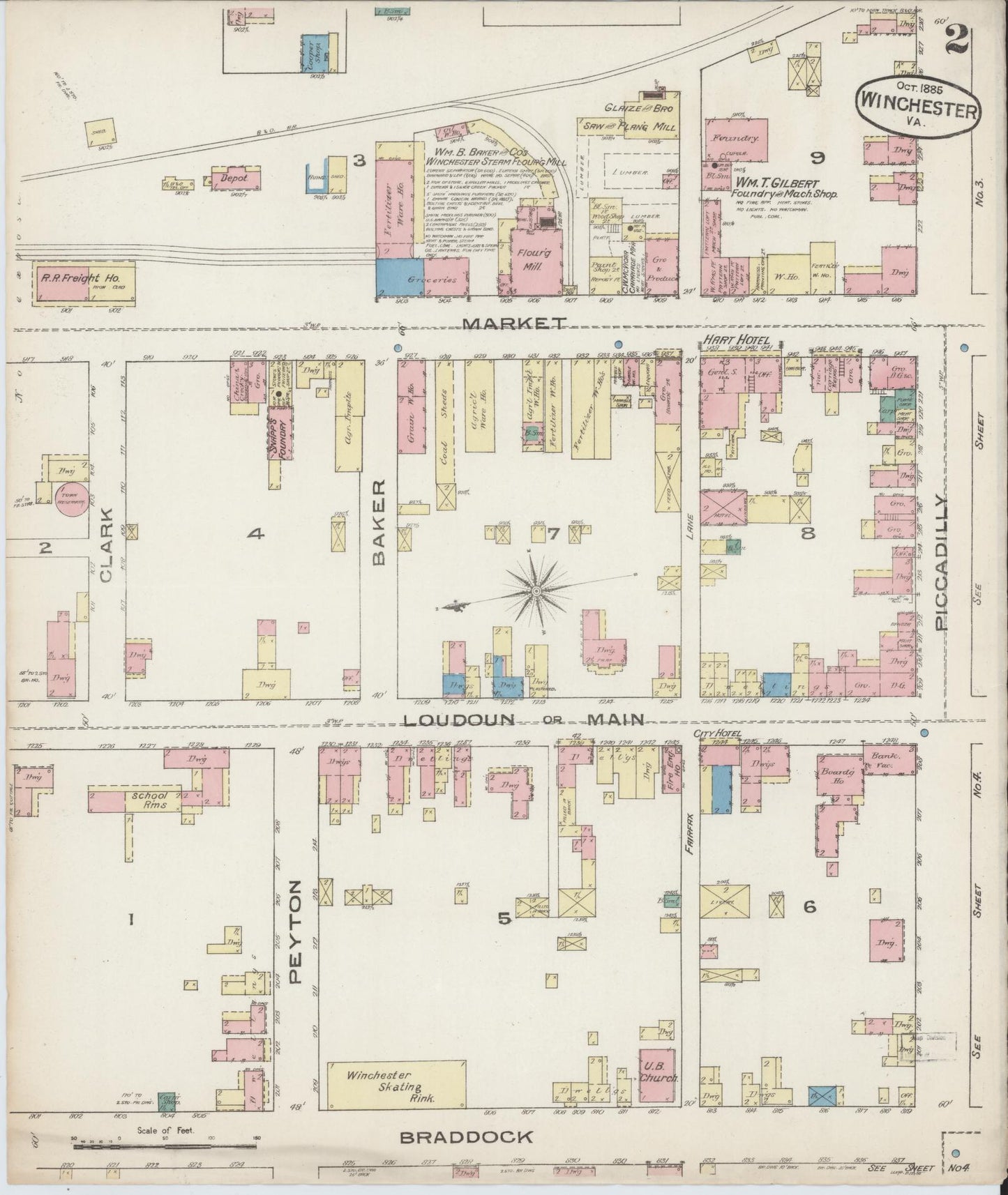 Sanborn Fire Insurance Map from Winchester, Independent Cities, Virginia (1885), Sheet #0002 - Complete Map Set gallery image, historic Sanborn map, vintage wall art, Virginia Virginia
