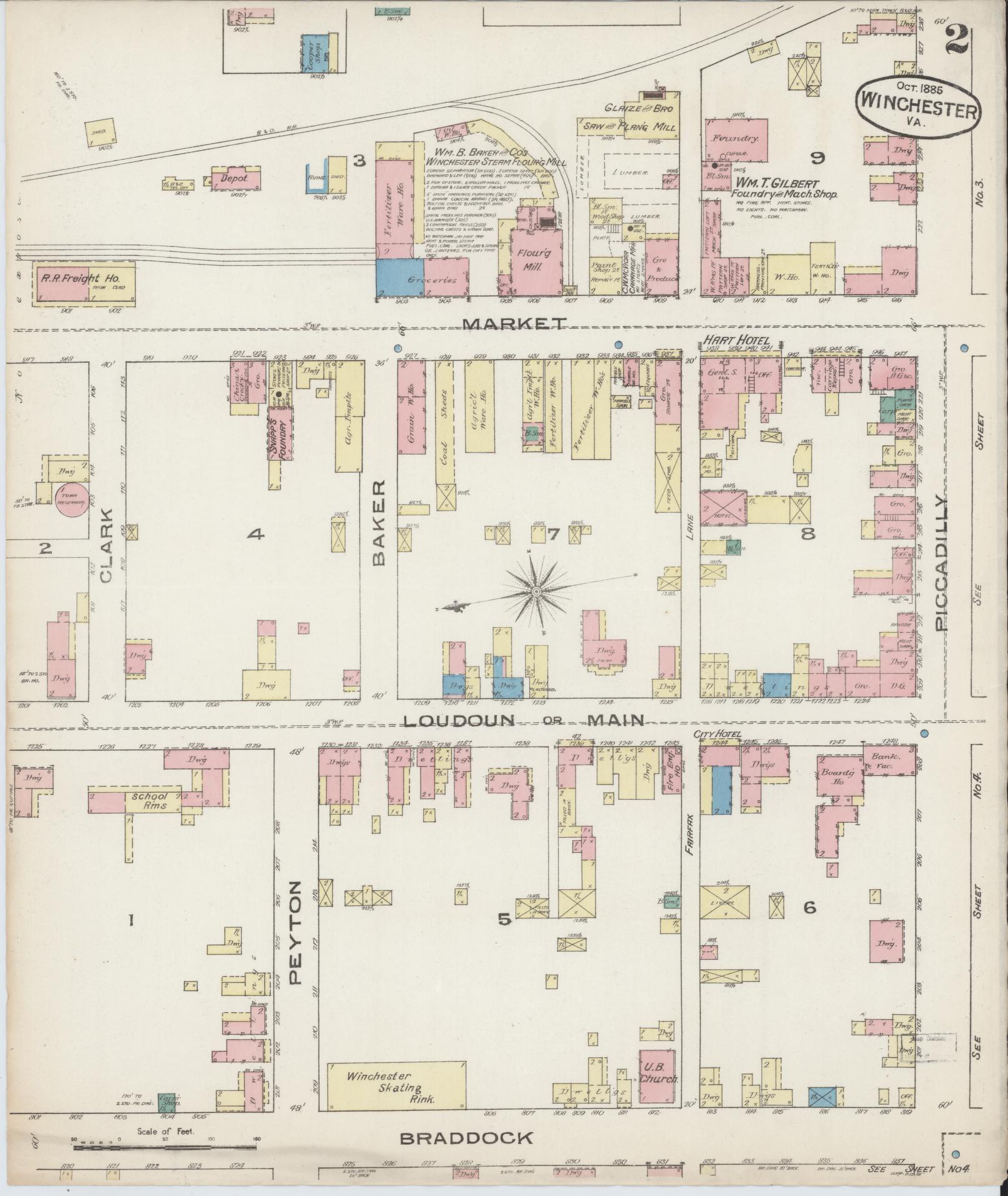 Sanborn Fire Insurance Map from Winchester, Independent Cities, Virginia (1885), Sheet #0002 - Complete Map Set gallery image, historic Sanborn map, vintage wall art, Virginia Virginia