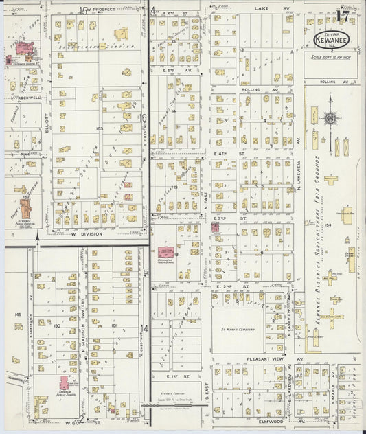 Sanborn Fire Insurance Map from Kewanee, Henry County, Illinois (1918), Sheet #0017 - Historic Sanborn Fire Insurance Map Print, vintage old map wall art, antique decor, genealogy gift, Illinois Illinois map
