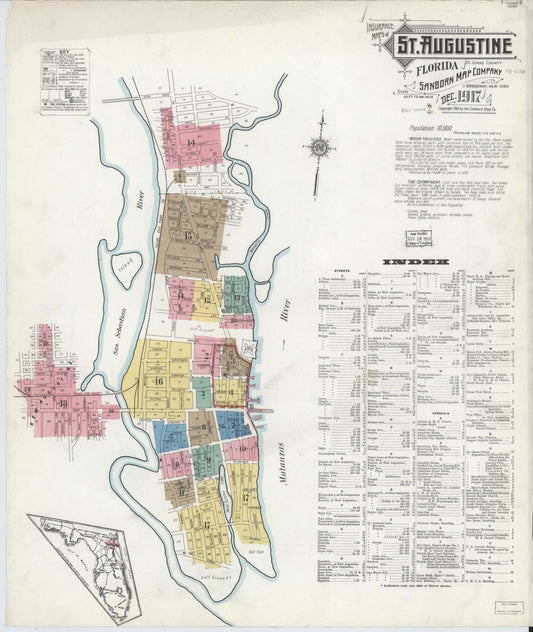 Sanborn Fire Insurance Map from Saint Augustine, Saint John's County, Florida (1917), Sheet #0001 - Historic Sanborn Fire Insurance Map Print, vintage old map wall art, antique decor, genealogy gift, Florida Florida map