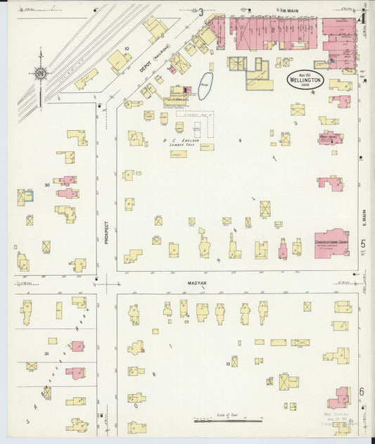 Sanborn Fire Insurance Map from Wellington, Lorain County, Ohio (1911), Sheet #0004 - Historic Sanborn Fire Insurance Map Print, vintage old map wall art, antique decor, genealogy gift, Ohio Ohio map