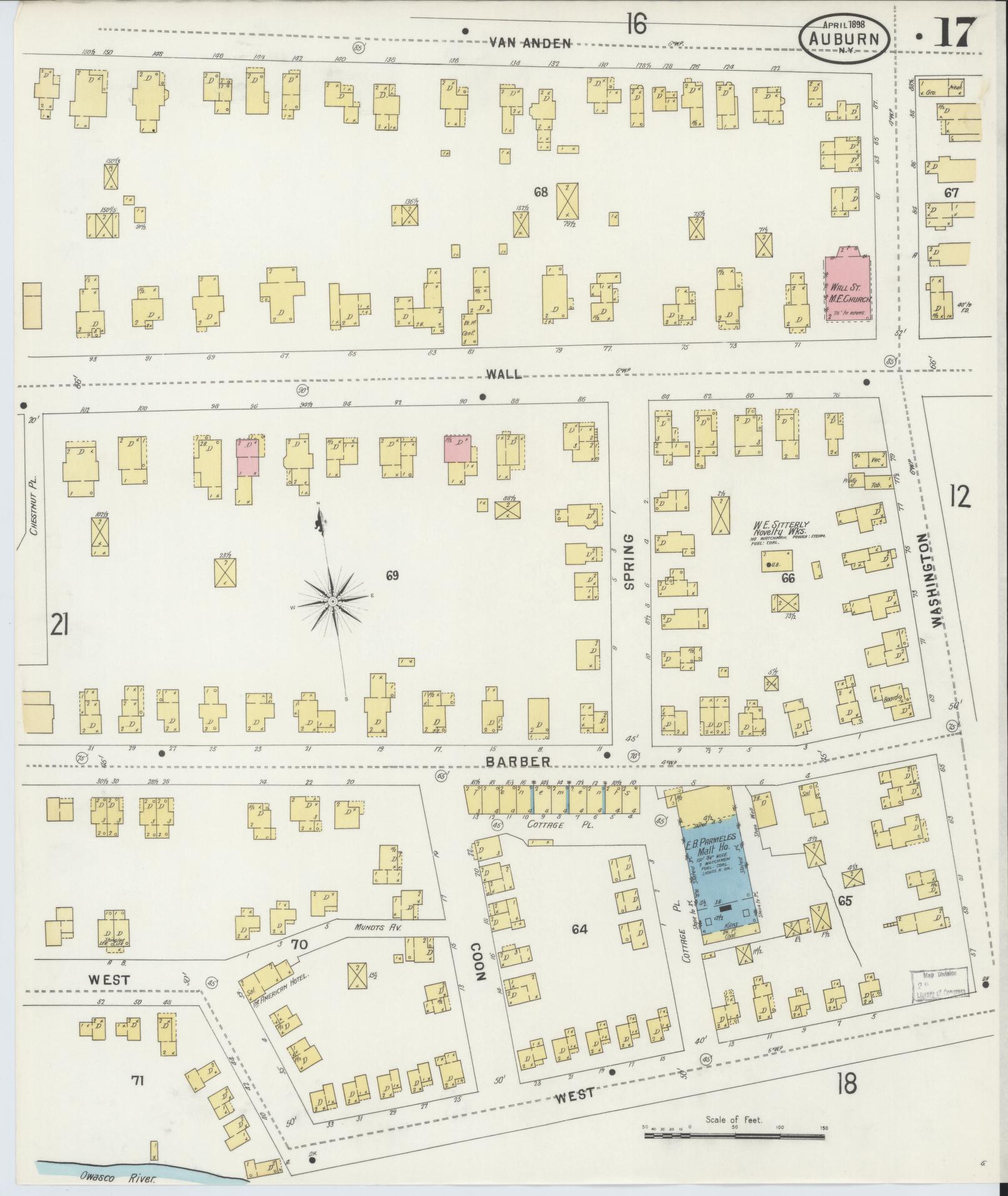 Sanborn Fire Insurance Map from Auburn, Cayuga County, New York (1898), Sheet #0017 - Historic Sanborn Fire Insurance Map Print, vintage old map wall art, antique decor, genealogy gift, New York New York map