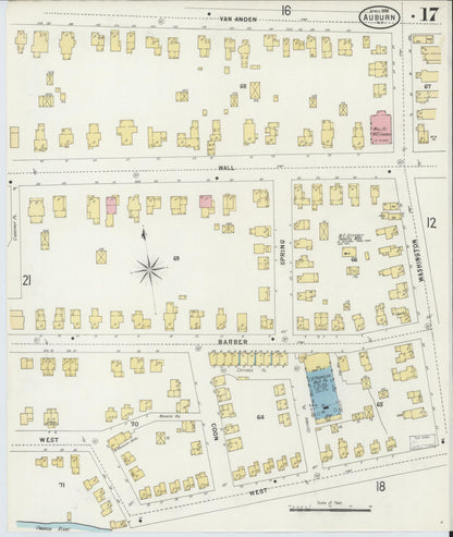 Sanborn Fire Insurance Map from Auburn, Cayuga County, New York (1898), Sheet #0017 - Historic Sanborn Fire Insurance Map Print, vintage old map wall art, antique decor, genealogy gift, New York New York map