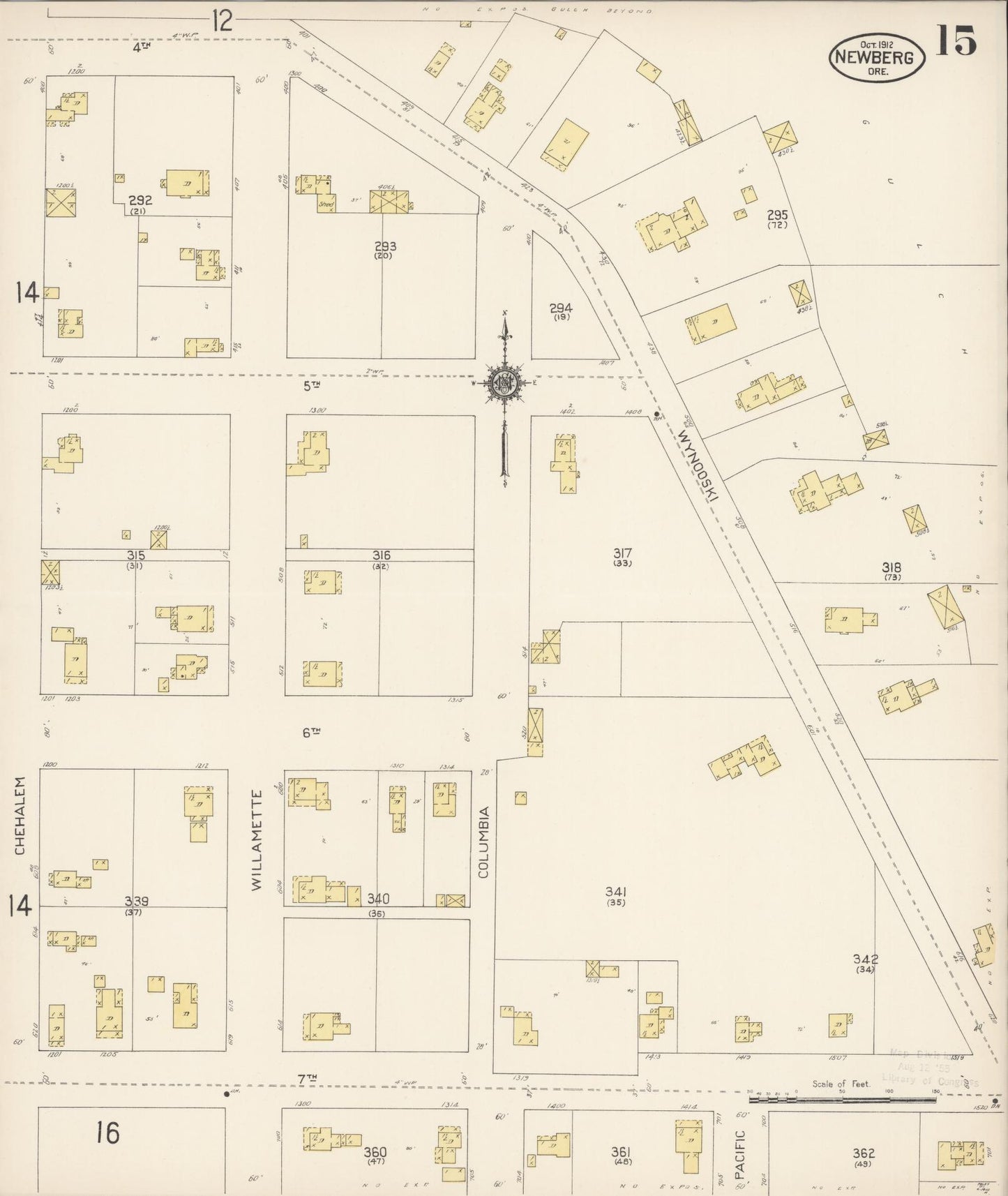 Sanborn Fire Insurance Map from Newberg, Yamhill County, Oregon (1912), Sheet #0015 - Complete Map Set gallery image, historic Sanborn map, vintage wall art, Oregon Oregon
