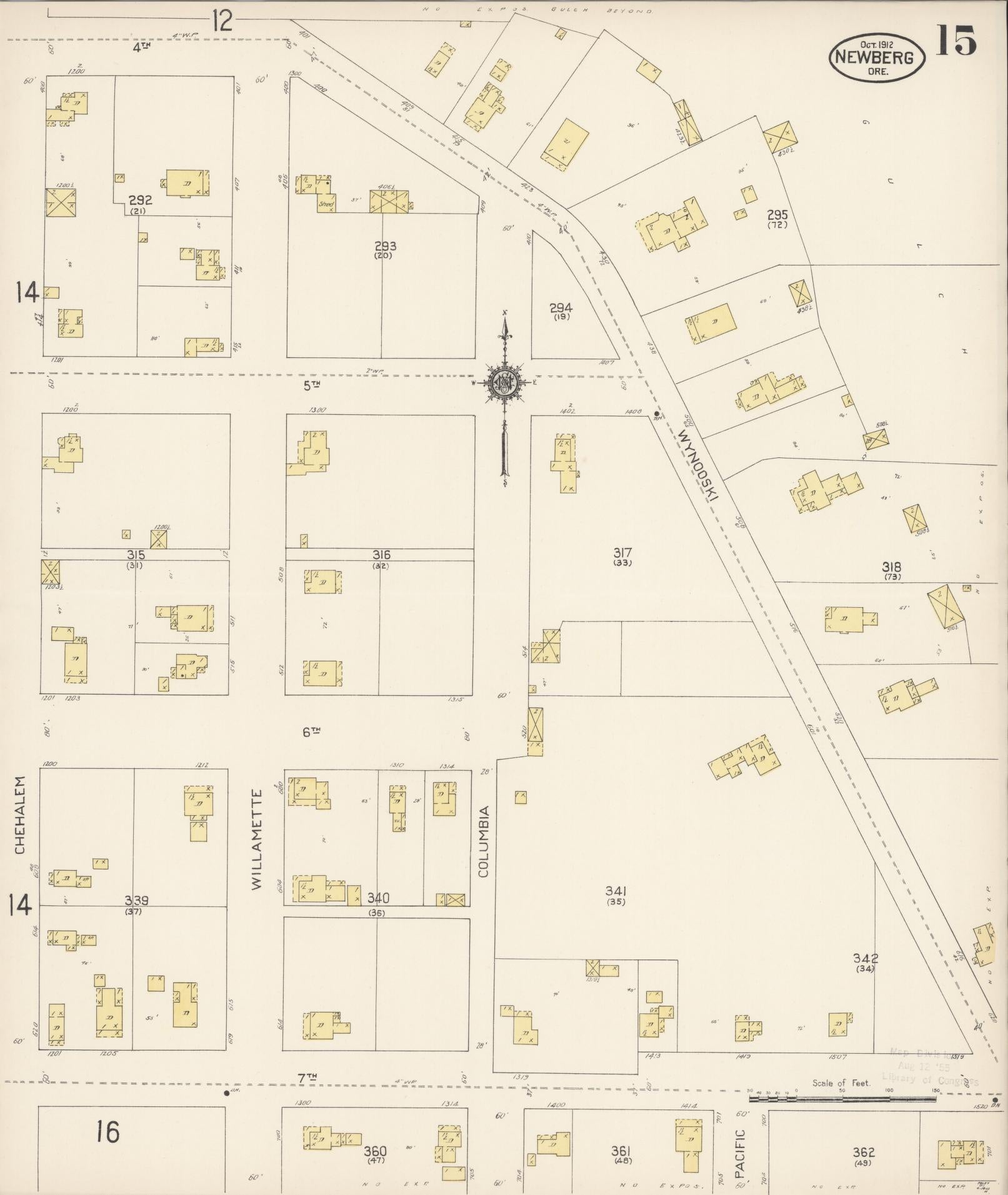 Sanborn Fire Insurance Map from Newberg, Yamhill County, Oregon (1912), Sheet #0015 - Complete Map Set gallery image, historic Sanborn map, vintage wall art, Oregon Oregon