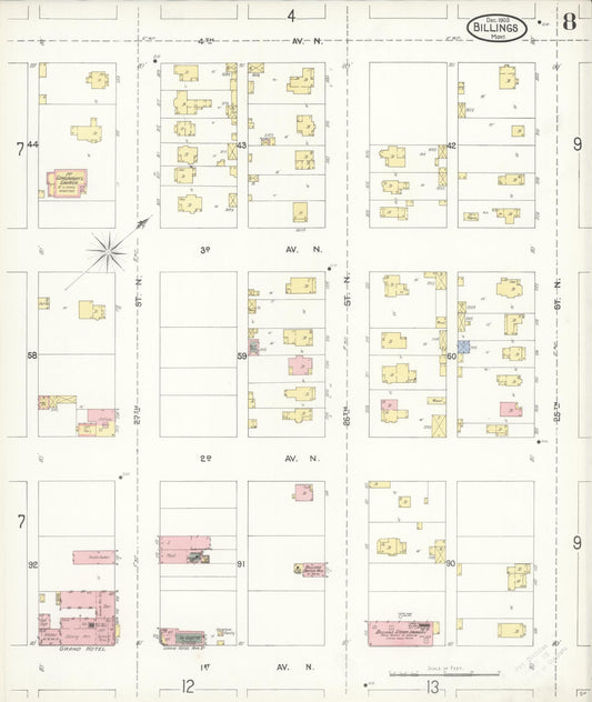 Sanborn Fire Insurance Map from Billings, Yellowstone County, Montana (1903), Sheet #0008 - Historic Sanborn Fire Insurance Map Print, vintage old map wall art, antique decor, genealogy gift, Montana Montana map