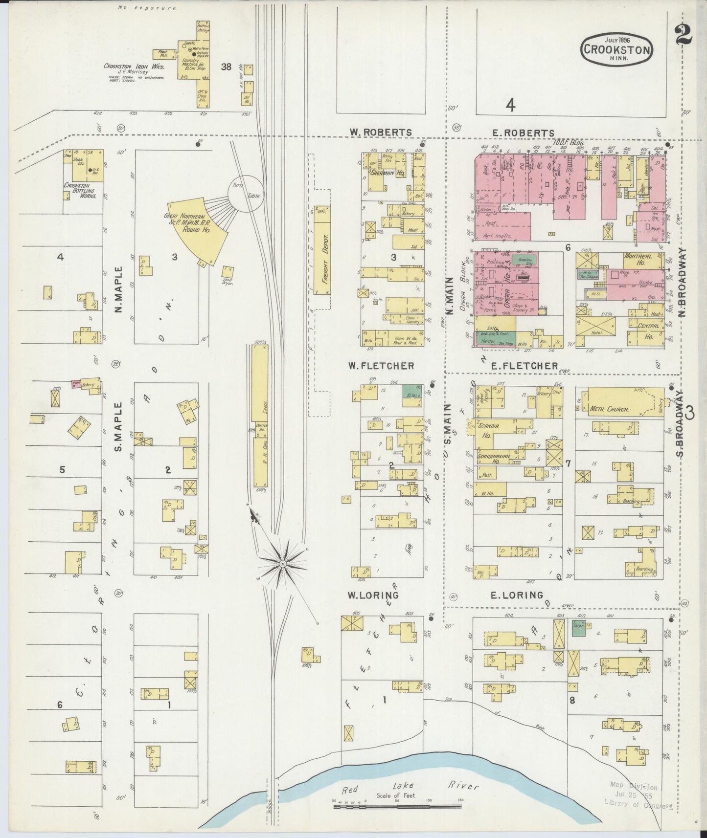 Sanborn Fire Insurance Map from Crookston, Polk County, Minnesota (1896), Sheet #0002 - Historic Sanborn Fire Insurance Map Print, vintage old map wall art, antique decor, genealogy gift, Minnesota Minnesota map