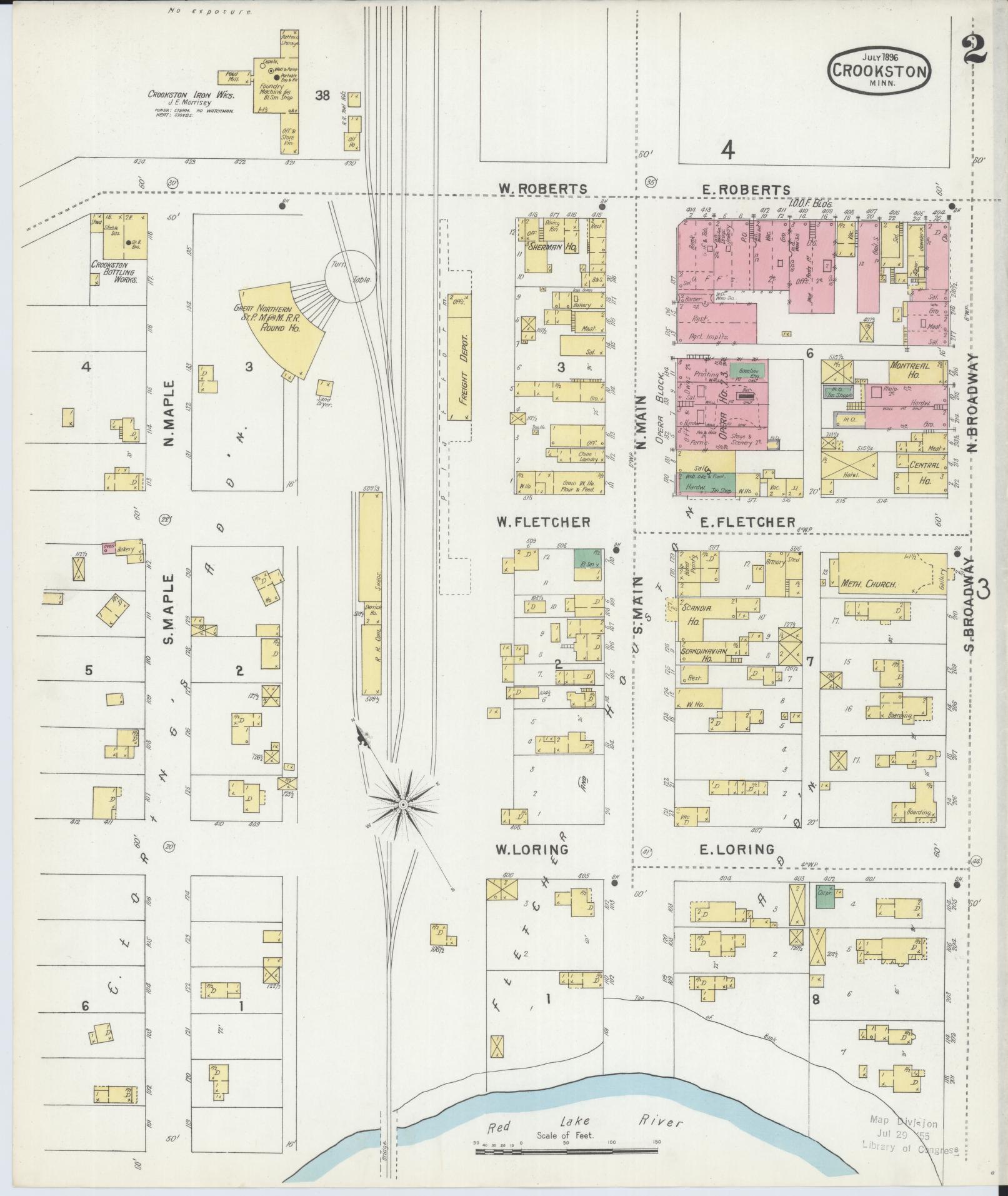 Sanborn Fire Insurance Map from Crookston, Polk County, Minnesota (1896), Sheet #0002 - Historic Sanborn Fire Insurance Map Print, vintage old map wall art, antique decor, genealogy gift, Minnesota Minnesota map