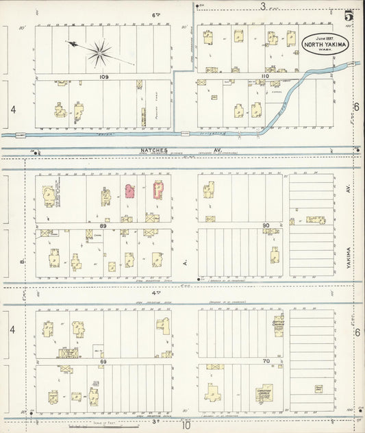 Sanborn Fire Insurance Map from North Yakima, Yakima County, Washington (1897), Sheet #0005 - Historic Sanborn Fire Insurance Map Print, vintage old map wall art, antique decor, genealogy gift, Washington Washington map
