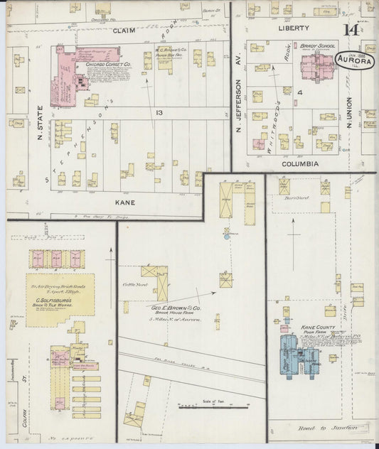 Sanborn Fire Insurance Map from Aurora, Kane County, Illinois (1888), Sheet #0014 - Historic Sanborn Fire Insurance Map Print, vintage old map wall art, antique decor, genealogy gift, Illinois Illinois map