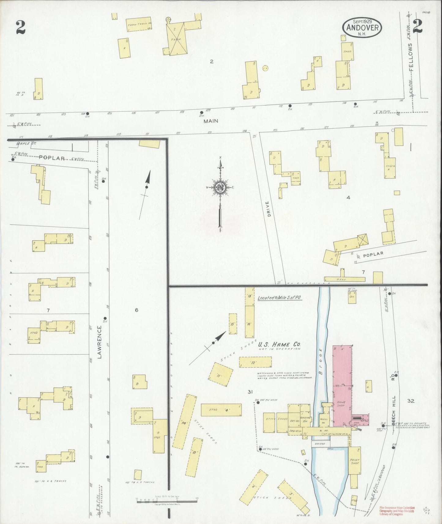 Sanborn Fire Insurance Map from Andover, Merrimack County, New Hampshire (1929), Sheet #0002 - Complete Map Set gallery image, historic Sanborn map, vintage wall art, New Hampshire New Hampshire