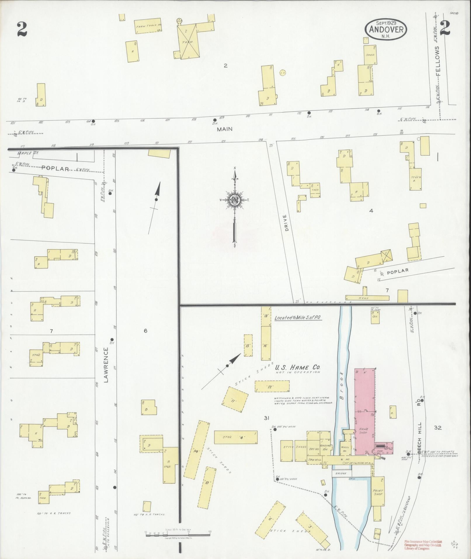 Sanborn Fire Insurance Map from Andover, Merrimack County, New Hampshire (1929), Sheet #0002 - Complete Map Set gallery image, historic Sanborn map, vintage wall art, New Hampshire New Hampshire