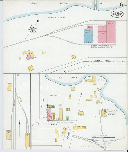 Sanborn Fire Insurance Map from Elk Rapids, Antrim County, Michigan (1900), Sheet #0006 - Historic Sanborn Fire Insurance Map Print, vintage old map wall art, antique decor, genealogy gift, Michigan Michigan map