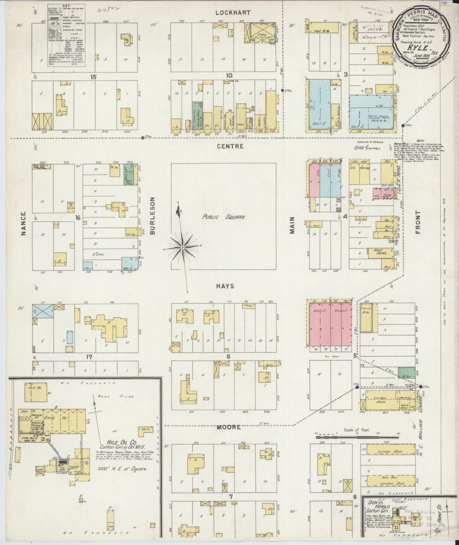 Sanborn Fire Insurance Map from Kyle, Hays County, Texas (1896), Sheet #0001 - Historic Sanborn Fire Insurance Map Print, vintage old map wall art, antique decor, genealogy gift, Texas Texas map