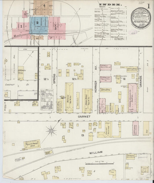 Sanborn Fire Insurance Map from Henderson, Vance County, North Carolina (1888), Sheet #0001 - Complete Map Set gallery image, historic Sanborn map, vintage wall art, North Carolina North Carolina