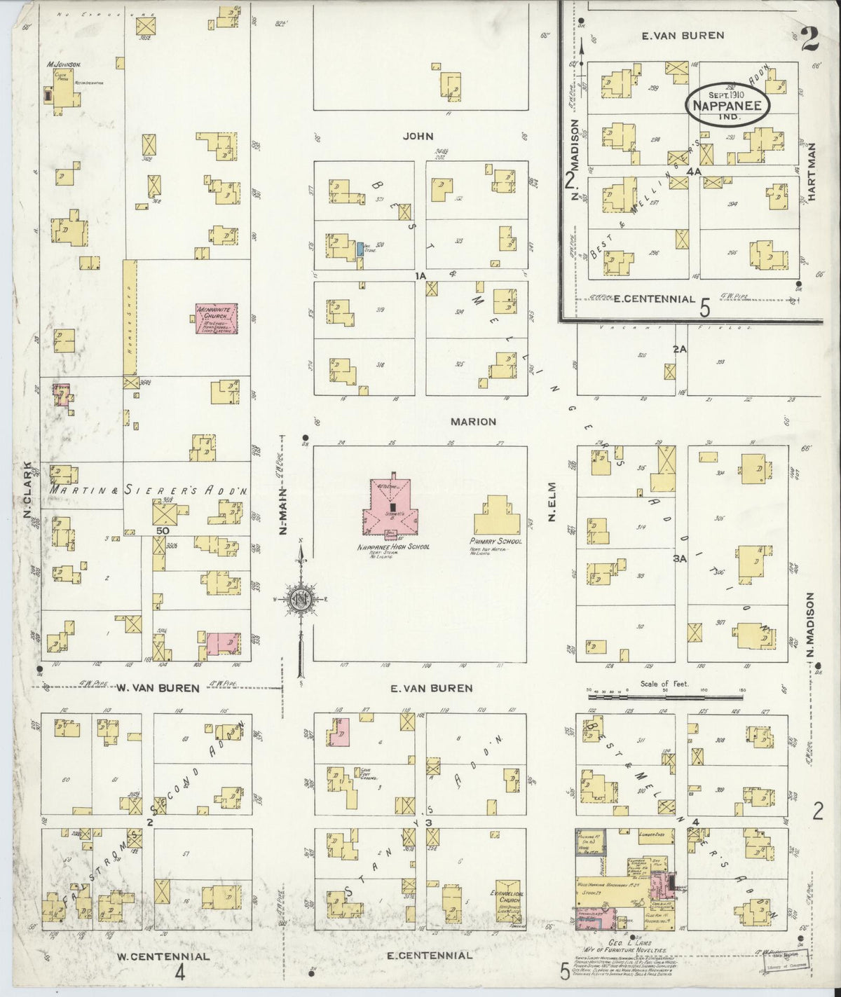 Sanborn Fire Insurance Map from Nappanee, Elkhart County, Indiana (1910), Sheet #0002 - Historic Sanborn Fire Insurance Map Print, vintage old map wall art, antique decor, genealogy gift, Indiana Indiana map