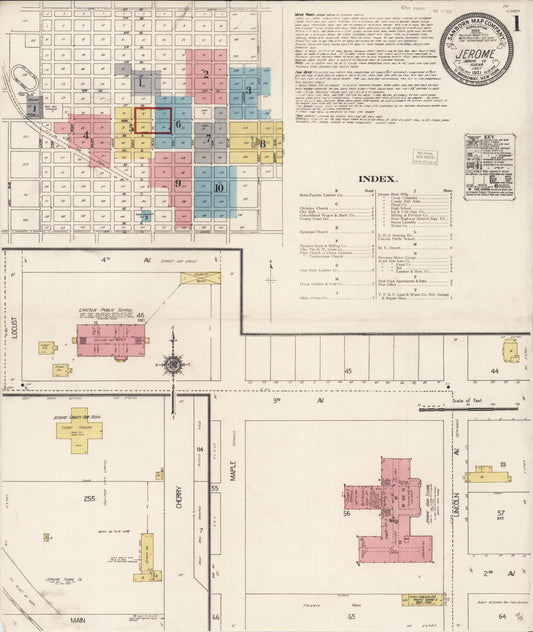 Sanborn Fire Insurance Map from Jerome, Jerome County, Idaho (1921), Sheet #0001 - Complete Map Set gallery image, historic Sanborn map, vintage wall art, Idaho Idaho