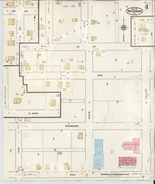 Sanborn Fire Insurance Map from Whitesboro, Grayson County, Texas (1943), Sheet #0004 - Historic Sanborn Fire Insurance Map Print, vintage old map wall art, antique decor, genealogy gift, Texas Texas map