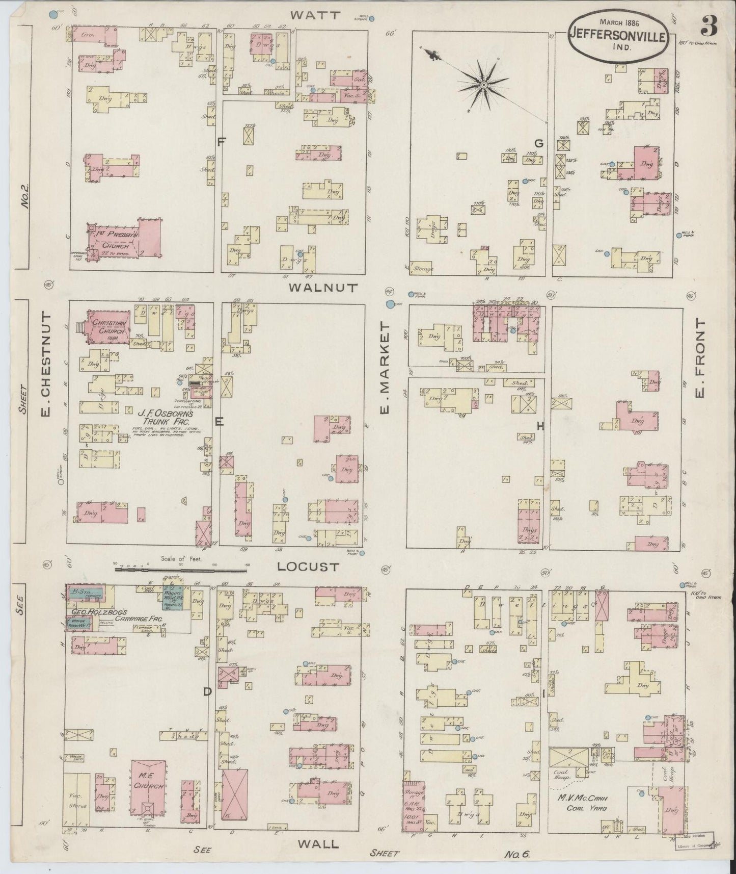 Sanborn Fire Insurance Map from Jeffersonville, Clark County, Indiana (1886), Sheet #0003 - Complete Map Set gallery image, historic Sanborn map, vintage wall art, Indiana Indiana
