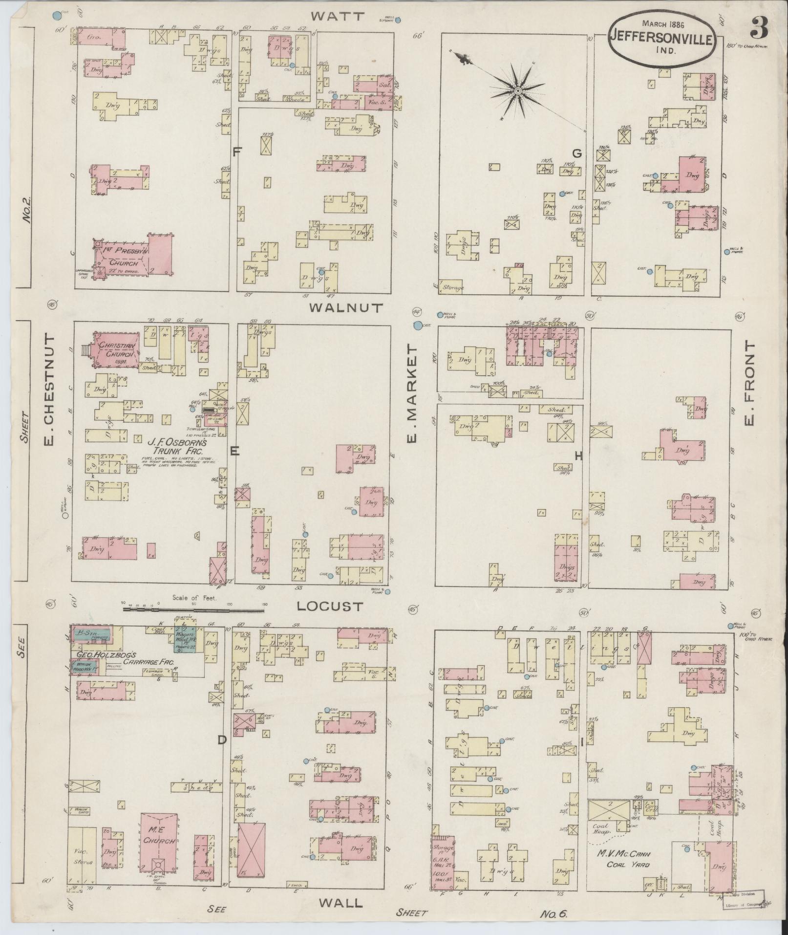 Sanborn Fire Insurance Map from Jeffersonville, Clark County, Indiana (1886), Sheet #0003 - Complete Map Set gallery image, historic Sanborn map, vintage wall art, Indiana Indiana
