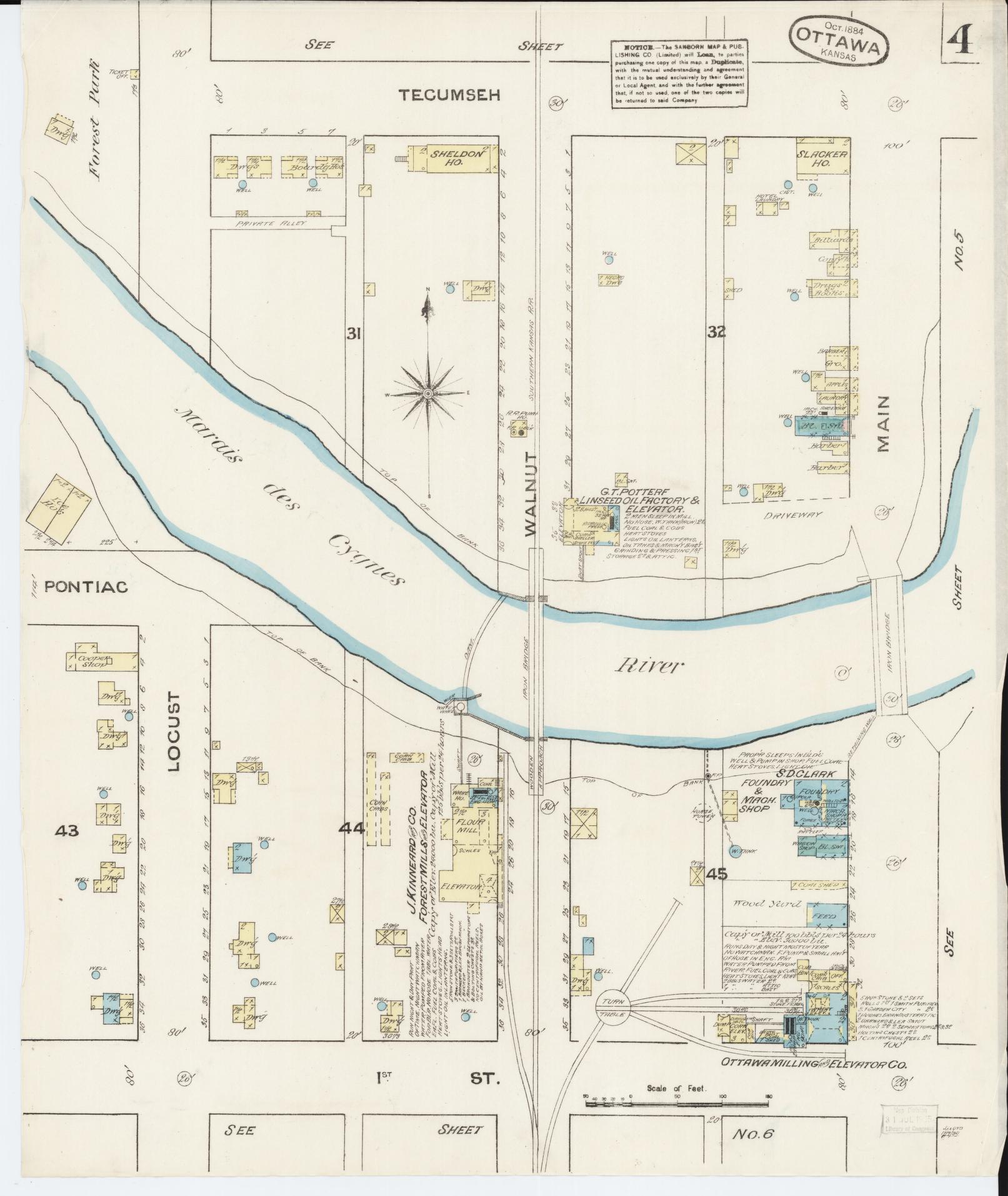 Sanborn Fire Insurance Map from Ottawa, Franklin County, Kansas (1884), Sheet #0004 - Historic Sanborn Fire Insurance Map Print, vintage old map wall art, antique decor, genealogy gift, Kansas Kansas map