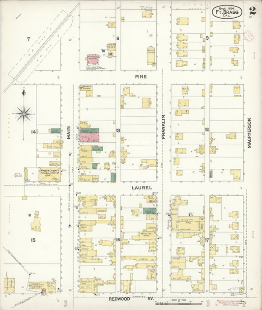 Sanborn Fire Insurance Map from Fort Bragg, Mendocino County, California (1894), Sheet #0002 - Historic Sanborn Fire Insurance Map Print, vintage old map wall art, antique decor, genealogy gift, California California map