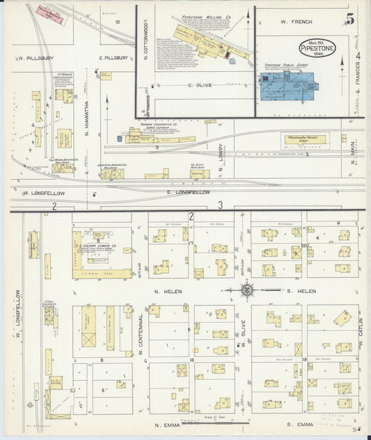Sanborn Fire Insurance Map from Pipestone, Pipestone County, Minnesota (1913), Sheet #0005 - Historic Sanborn Fire Insurance Map Print, vintage old map wall art, antique decor, genealogy gift, Minnesota Minnesota map