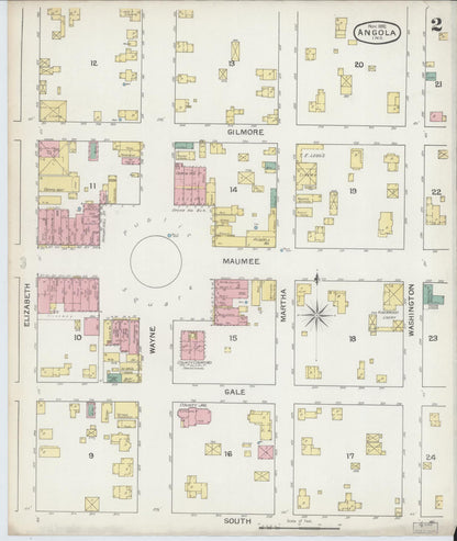 Sanborn Fire Insurance Map from Angola, Steuben County, Indiana (1892), Sheet #0002 - Historic Sanborn Fire Insurance Map Print, vintage old map wall art, antique decor, genealogy gift, Indiana Indiana map