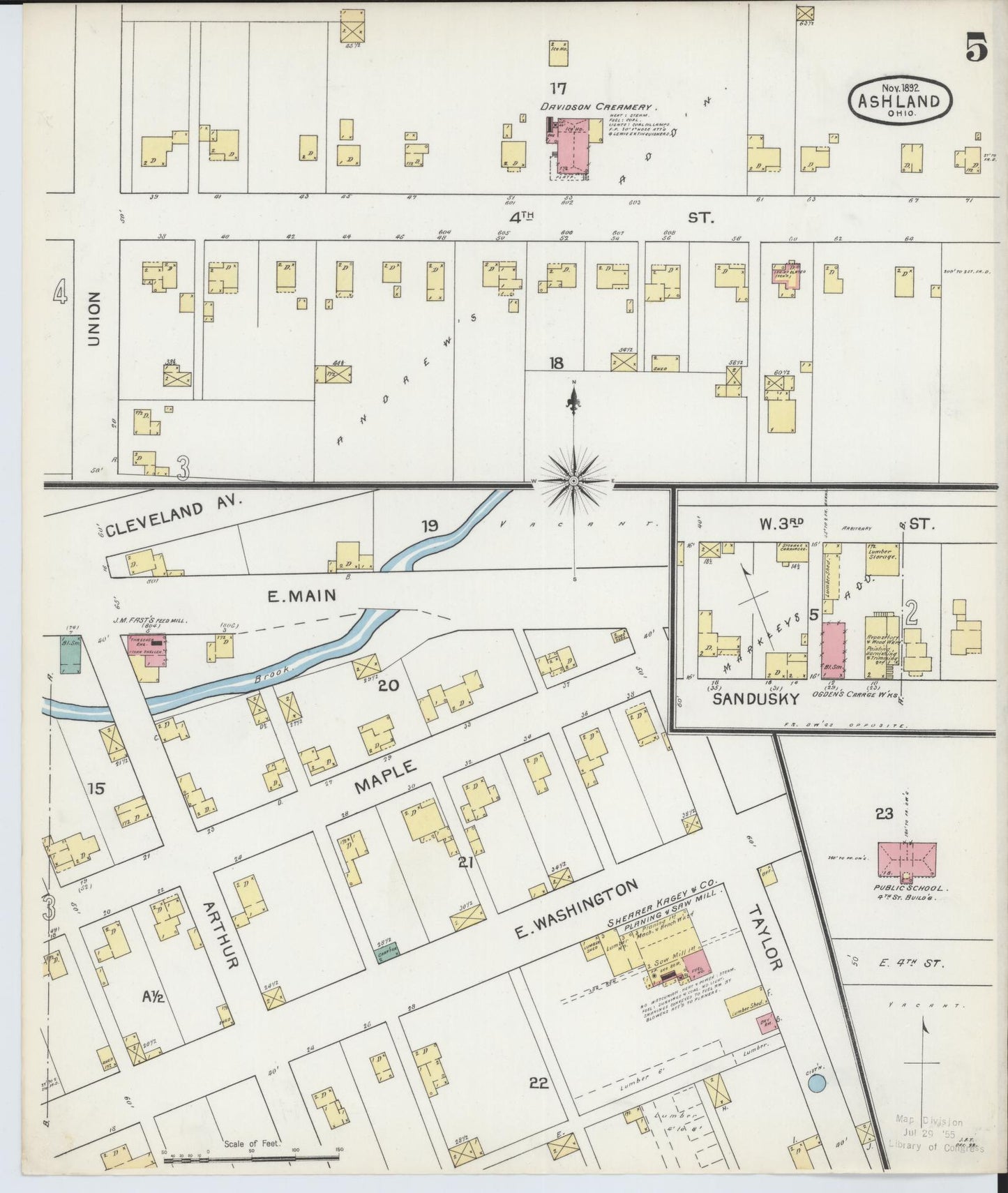 Sanborn Fire Insurance Map from Ashland, Ashland County, Ohio (1893), Sheet #0005 - Historic Sanborn Fire Insurance Map Print, vintage old map wall art, antique decor, genealogy gift, Ohio Ohio map