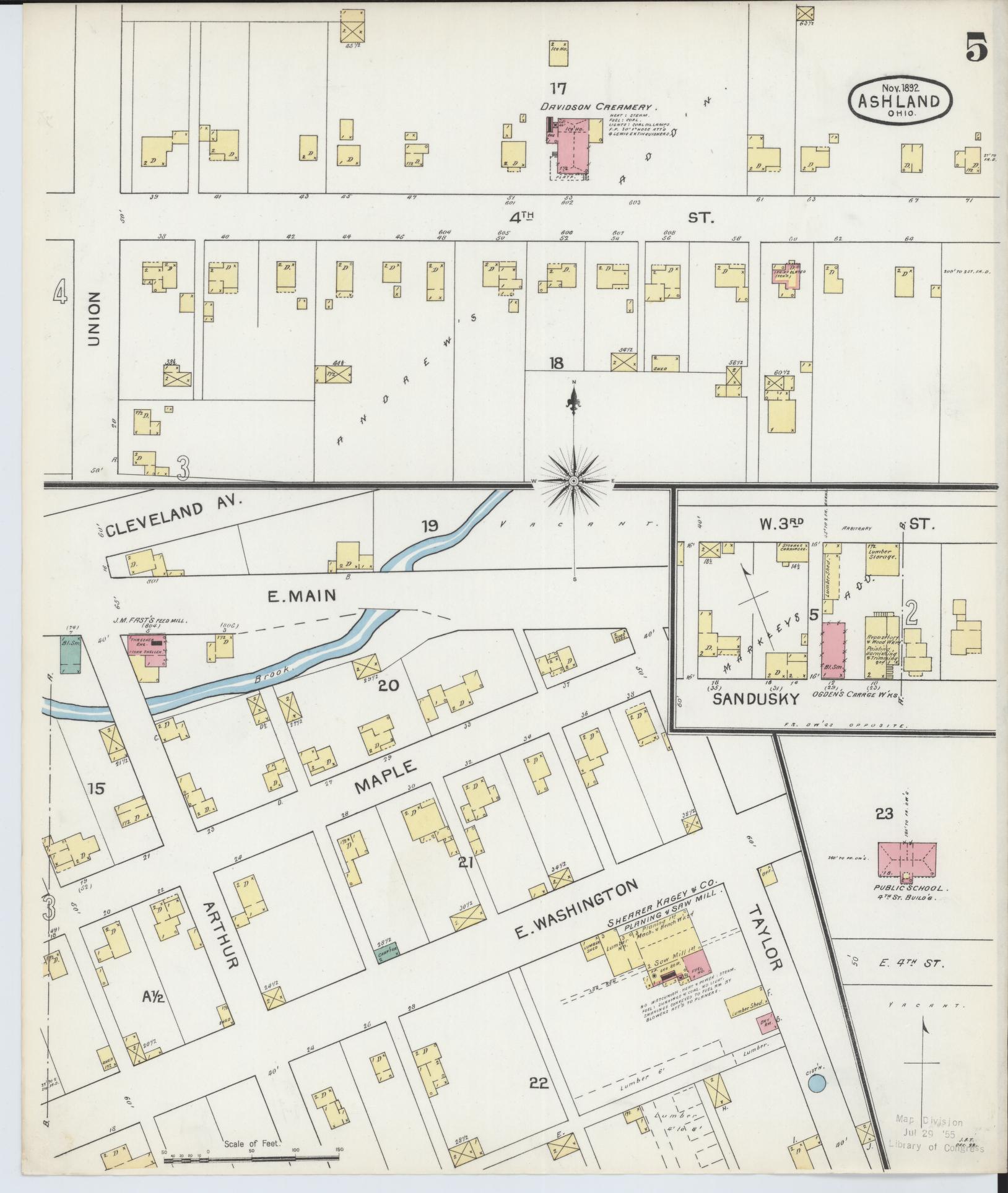 Sanborn Fire Insurance Map from Ashland, Ashland County, Ohio (1893), Sheet #0005 - Historic Sanborn Fire Insurance Map Print, vintage old map wall art, antique decor, genealogy gift, Ohio Ohio map