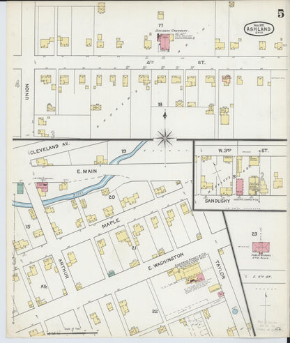 Sanborn Fire Insurance Map from Ashland, Ashland County, Ohio (1893), Sheet #0005 - Historic Sanborn Fire Insurance Map Print, vintage old map wall art, antique decor, genealogy gift, Ohio Ohio map