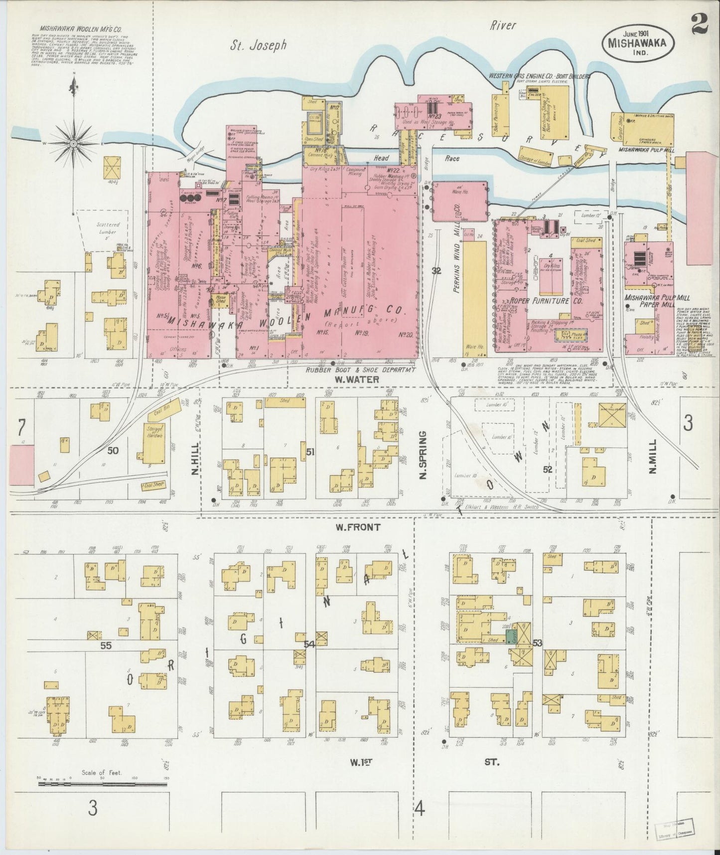 Sanborn Fire Insurance Map from Mishawaka, Saint Joseph County, Indiana (1901), Sheet #0002 - Complete Map Set gallery image, historic Sanborn map, vintage wall art, Indiana Indiana