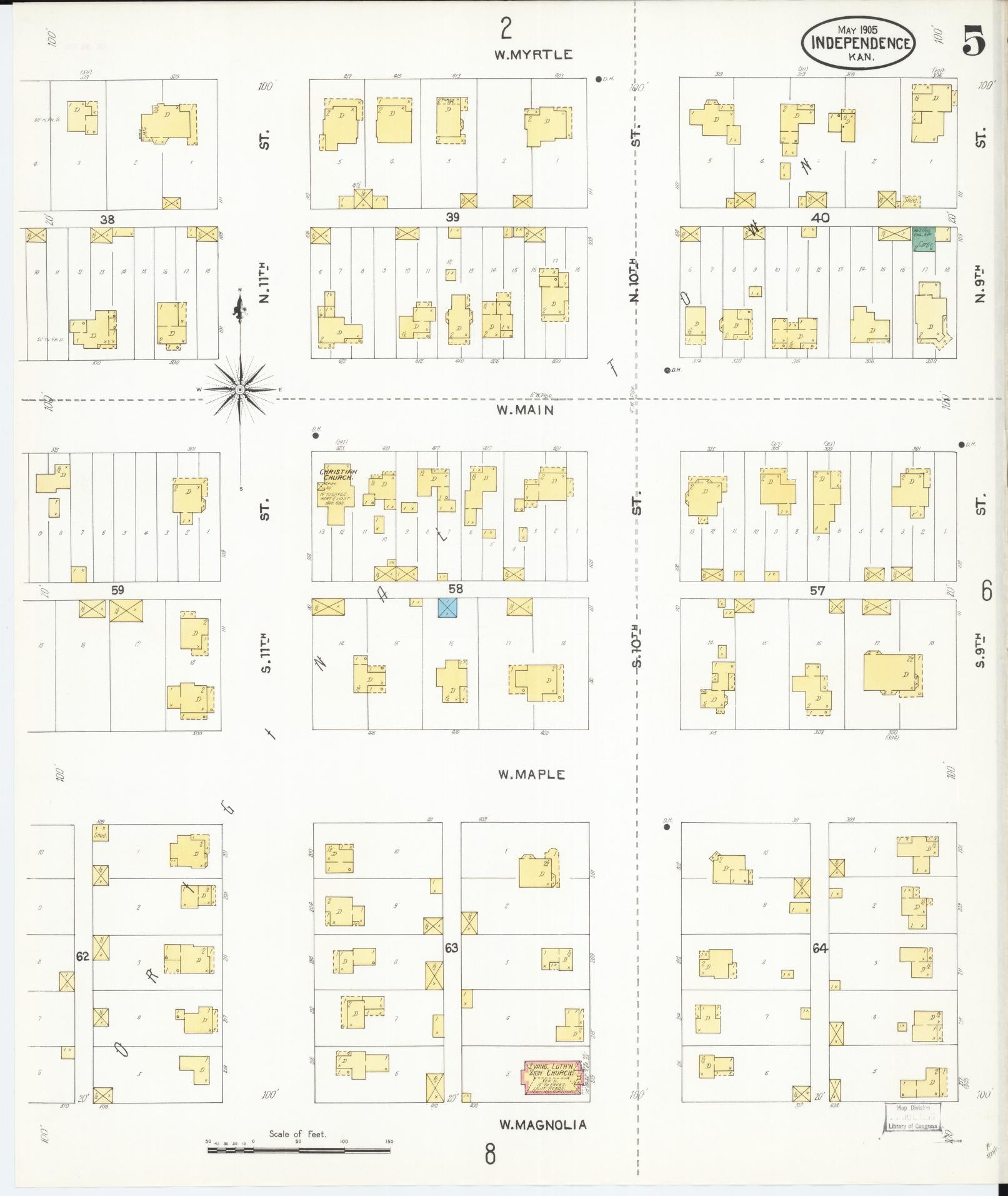 Sanborn Fire Insurance Map from Independence, Montgomery County, Kansas (1905), Sheet #0005 - Complete Map Set gallery image, historic Sanborn map, vintage wall art, Kansas Kansas