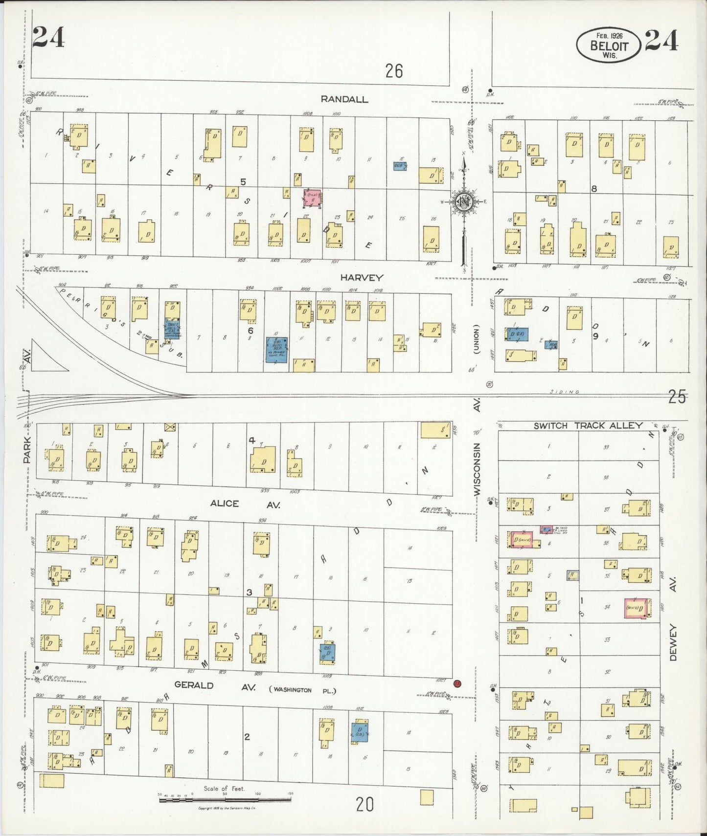 Sanborn Fire Insurance Map from Beloit, Rock County, Wisconsin (1926), Sheet #0024 - Historic Sanborn Fire Insurance Map Print, vintage old map wall art, antique decor, genealogy gift, Wisconsin Wisconsin map
